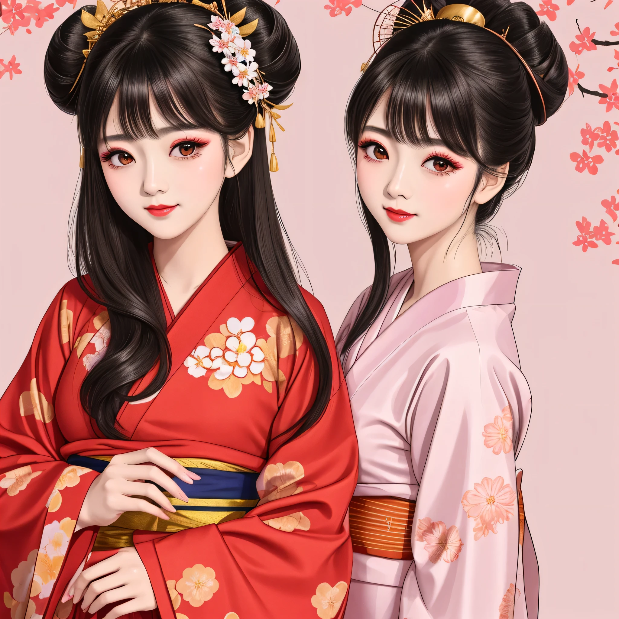 Each has a different expression2People and sisters、(2 girls)、⦅Dancing traditional arts with grace)、((Big Breasts、Small Face、Not exposed))、highest quality、masterpiece、(Black Hair、Bun Hair)、Brown Eyes、⦅Wide angle、Angle from above the waist、Pause on the magazine cover、Their gazes are different, gazing into the distance⦆、(8K High Quality、masterpiece、High resolution、Realistic and beautiful light and shadow、(highest quality)、(High Resolution)、(Very delicate and beautiful)、(Beautiful 8k face)、(With a smile、Beautiful eyes)、(Clear skin)、(Soft hair)、(8Head to Body)、(A Japanese-style yukata kimono with red, pink, orange and blue floral patterns on a white background, interspersed with gold powder、Wearing a yukata2Beautiful Japanese girls)、((Tanabata decoration background))、((Small Face))、(arms up)、Thin and small nose、(Red lipstick)、(Make your cheeks red)、(Glossy skin)、((Ink painting style))、Very thin eyebrows、Overall ultra-high image quality、(She is wearing maiko-style makeup.)、Whitening、Long and beautiful eyelashes、Glowing Skin、(Red cheeks),Straight nose、masterpiece、highest quality、whole body、 Eyebrows visible through hair、Bun Hair、Grin、Gal、Gal、Viewer's Eyes、Plaid、Stylish、woman、fine、Pause、
Waiting to start