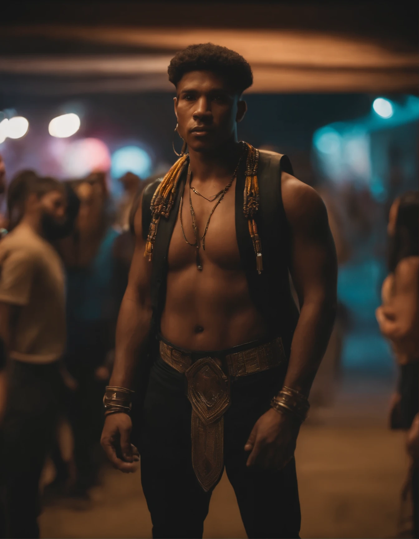 cyberpunk, RAW photo, documentary style, multiracial group of people from haplogroups E-P177, E-P174, E-U290, including Brazilians, Mexicans, Ecuadorians, Venezuelans, Colombians, Peruvians, with diverse ethnic backgrounds like Black Bahian, Northeastern Brazilian, Black Carioca, Native to Southern Brazil, Native Colombian, Native Ecuadorian, Native Peruvian, Peruvian Amerindian, Indigenous Colombians, Amerindian, EuroAmerindian, African American, Black, Brown, Yellow, White, Mulatto, Indigenous, Caucasian, Latin Mestizo, under studio lighting, with detailed skin and ultra-realistic, Bokeh, sharp features, pastel, soft tones, blurry, muted colors, long exposition motion blur, vaporwave, neon colors, science fiction, detailed scene