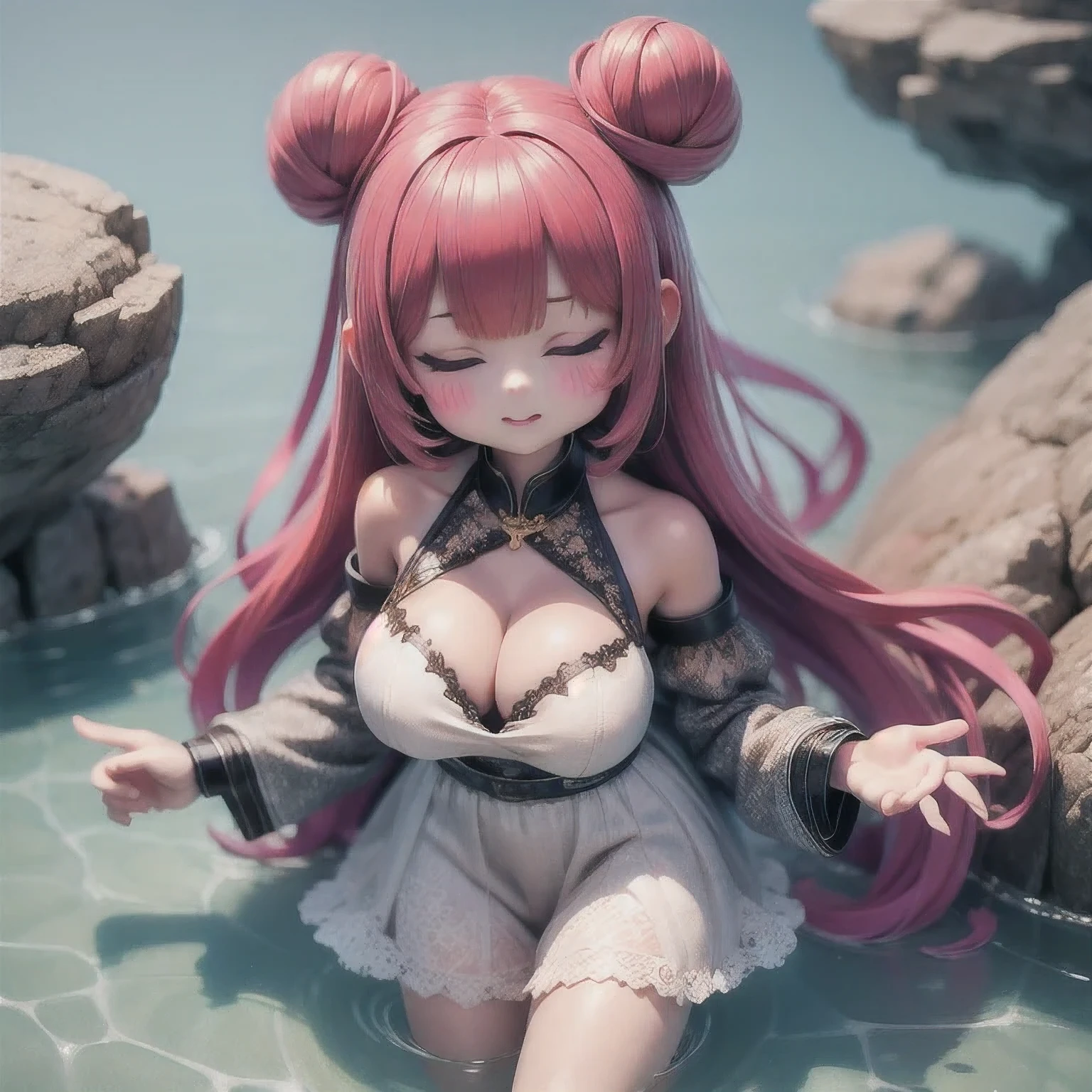 (Desert Abyss)
1girl
bangs
White Lace shoulders
亚麻重棉刺绣丝绸
cleavage cutout
closed eyes
crescent
crescent facial mark
double bun
浅粉 Lace dress
facial mark
facing viewer
forehead mark
White Lace
飘逸 long hair
mini breasts
parted bangs
partially submerged
pink hair
red hair
solo
very long hair
wading
water,,Degenerator