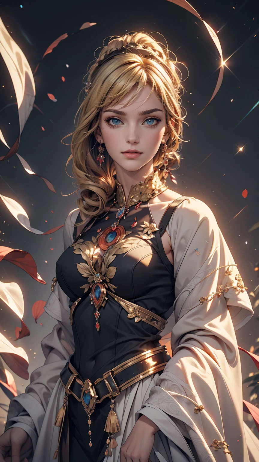 (highest quality, masterpiece), One girl, Pause, particle, Wind, flower, whole body, Simple Background, View Viewer, blonde, Milky Way,