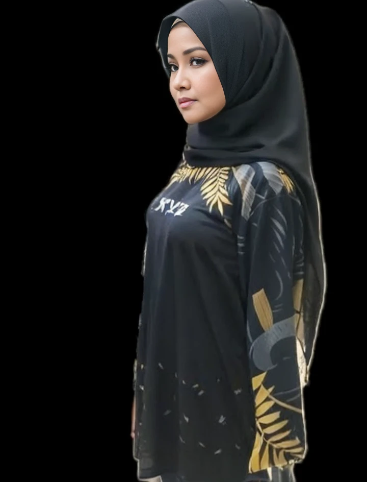 52 years Old, Hijab Indonesian mature woman, Big Tits : 96.9, Long-sleeveles Shirt, Slim body, Breast about To burst out, at School Corridor, Bright light, at Daytime