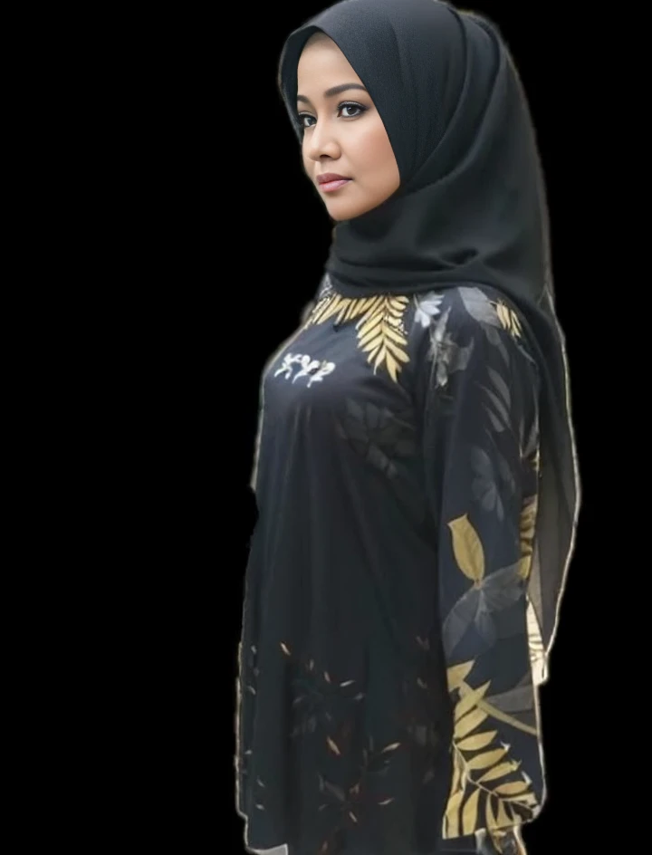 52 years Old, Hijab Indonesian mature woman, Big Tits : 96.9, Long-sleeveles Shirt, Slim body, Breast about To burst out, at School Corridor, Bright light, at Daytime