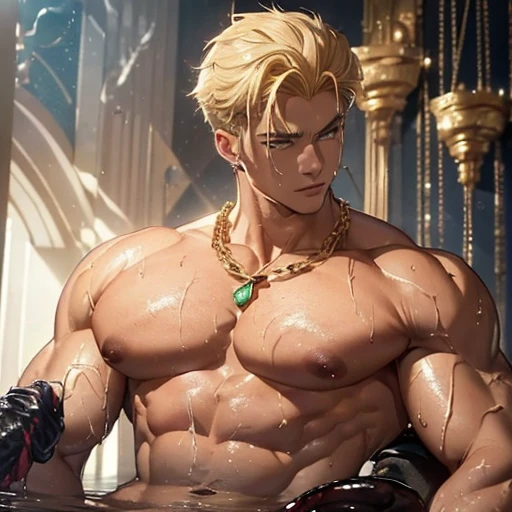 High Art - Portrait of Apollo, god of love and beautyand a beautiful young man Cypress, 18 years old, ideal build, round soft buttocks ! ((((surrounded by giant black negro wriggling wet penises, phalluses, dicks))), His beauty is incredible . body structure - perfection ! Handsome young man . naked. only a loincloth . perfect chest muscles and big nipples on the chest . Emerald eyes . blonde hair ,on the neck there is a gold chain with a sparkling pendant and on the hand there is a sparkling bracelet. In the Golden Palace ! top quality.