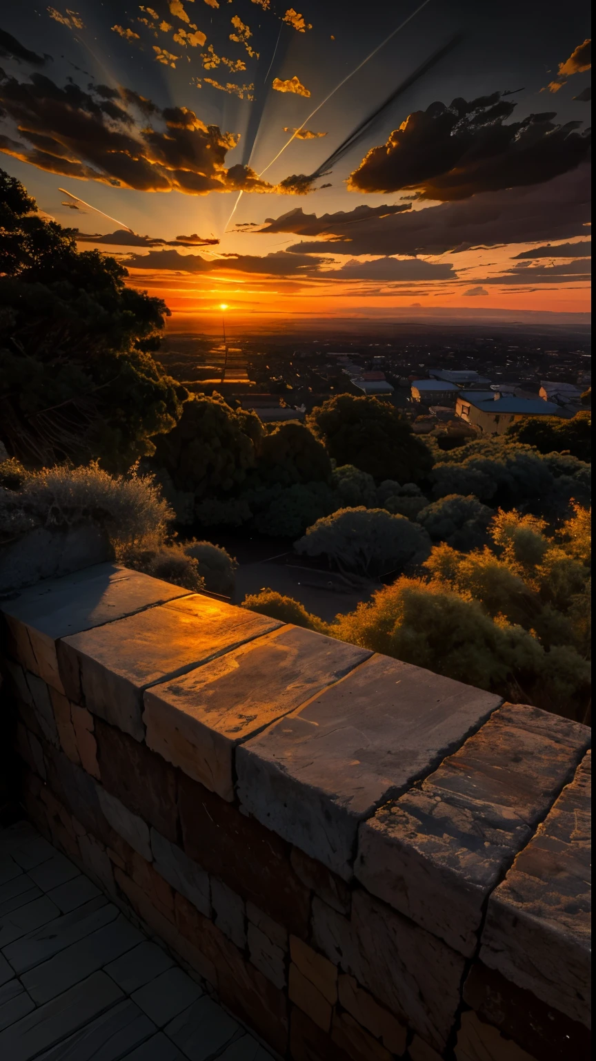 (realista), alturas, fantasi, Clear sky, Composition, sunset, (HDR:1.5), Ao ar livre, detalhes intrincados