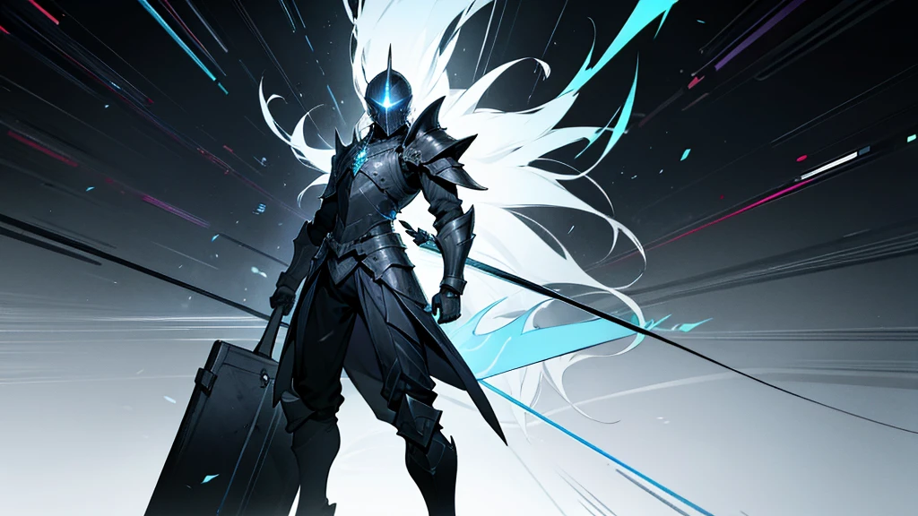 man in black armor with glowing slit lines