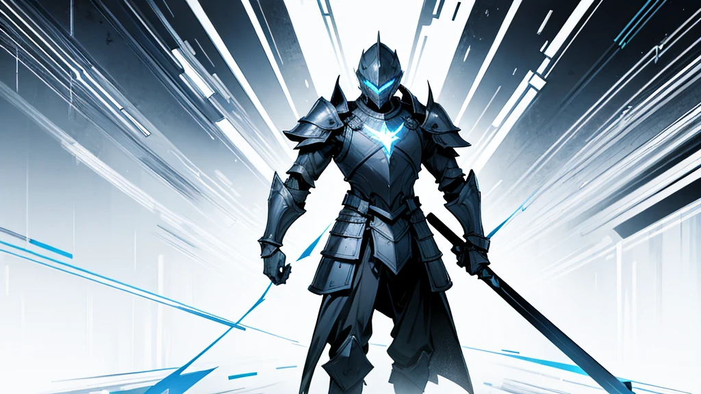 man in black armor with glowing slit lines