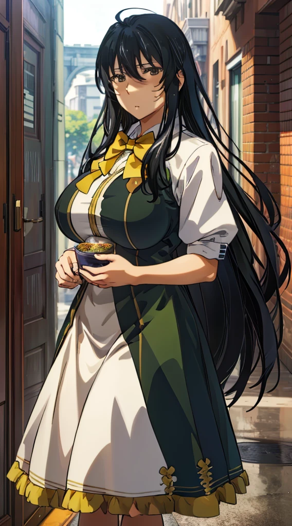 AK,1girl, solo, portrait, (huge breasts), expressionless, long hair, ahoge, bowtie, perfect quality, good quality, masterpiece, HDR, UHD, highly detailed, 8k, hyper realistic, photorealistic, intricate details,