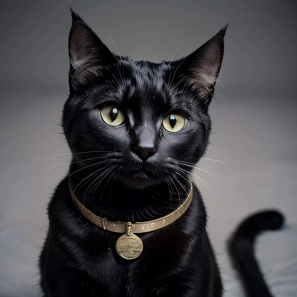 RAW photo, 8K, realistic, black cat ,medal