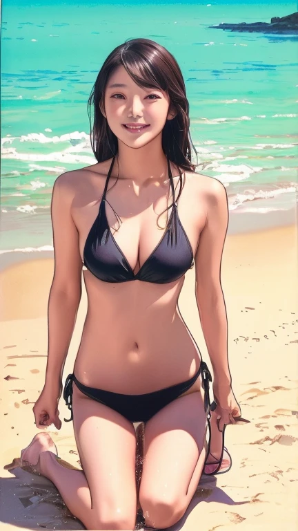 highest quality、Masterpiece、Photographed by a professional photographer、A fifty-something woman in a black bikini sitting on the beach, beautiful south Korean women, Bikini, yasumoto oka, Wearing a bikini, Queen of the Sea Mu Yanling, Japanese Model, Korean Girls, Young and skinny gravure idol, Wearing a swimsuit, Ai Yazawa, mayuri shiina, Korean women, Bikini Model, A young and cute gravure idol