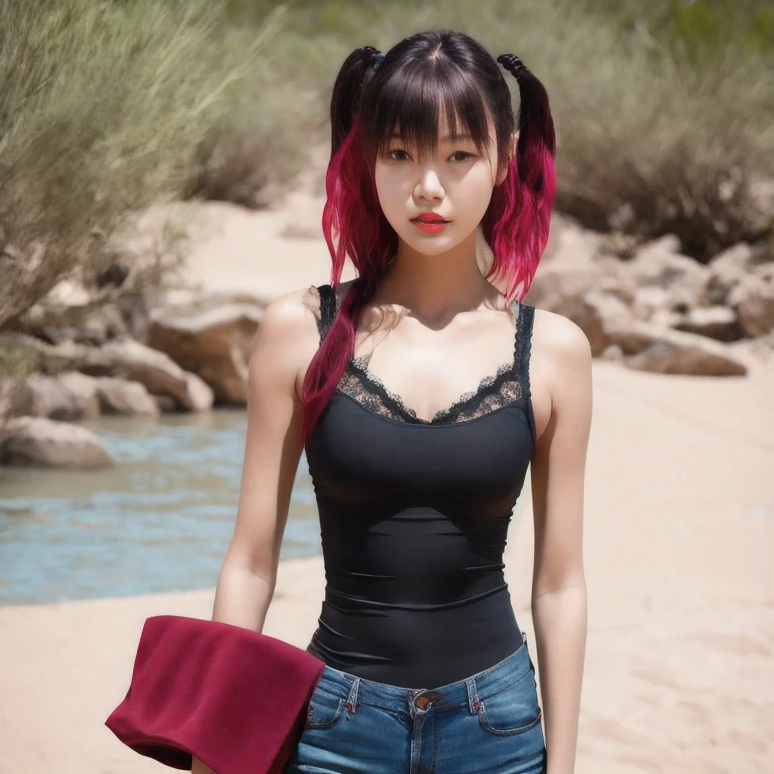 （（（1 Girl）））1 Girl
3d
bare shoulders
black eyes
black hair
blurry
blurry background
breasts
brown eyes
depth of field
leaning forward
lips
lipstick
looking at viewer
makeup
nose
outdoors
realistic
red lips
short hair
shorts
solo
tank top，(Desert Abyss)
1 Girl
bangs
White Lace shoulders
亚麻重棉刺绣丝绸
cleavage cutout
closed eyes
crescent
crescent facial mark
double bun
浅粉  Lace dress
facial mark
facing viewer
forehead mark
White Lace
﻿
飘逸 long hair
mini breasts
parted bangs
partially submerged
pink hair
red hair
solo
very long hair
wading
water