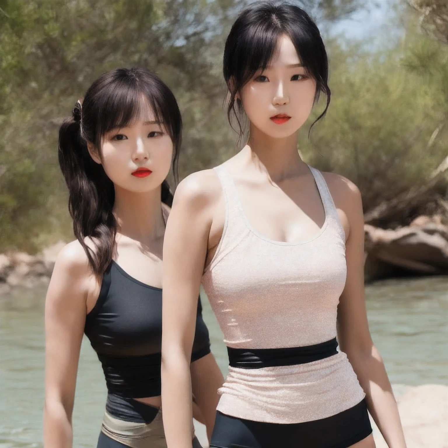 （（（1 Girl）））1 Girl
3d
bare shoulders
black eyes
black hair
blurry
blurry background
breasts
brown eyes
depth of field
leaning forward
lips
lipstick
looking at viewer
makeup
nose
outdoors
realistic
red lips
short hair
shorts
solo
tank top，(Desert Abyss)
1 Girl
bangs
White Lace shoulders
亚麻重棉刺绣丝绸
cleavage cutout
closed eyes
crescent
crescent facial mark
double bun
浅粉  Lace dress
facial mark
facing viewer
forehead mark
White Lace
﻿
飘逸 long hair
mini breasts
parted bangs
partially submerged
pink hair
red hair
solo
very long hair
wading
water