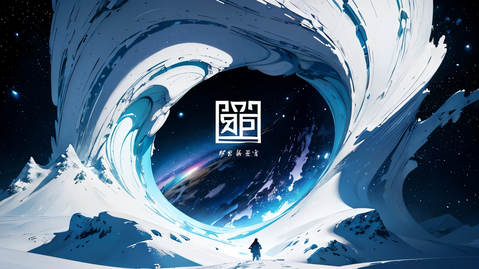icon、logo、Very wide white background、Extreme quality、 masterpiece、8k、Depth of written boundary、Intricate details、 (No humans)、Very large margin、Lots of characters、企業logo、universe、Snow Mountain、motif、emblem