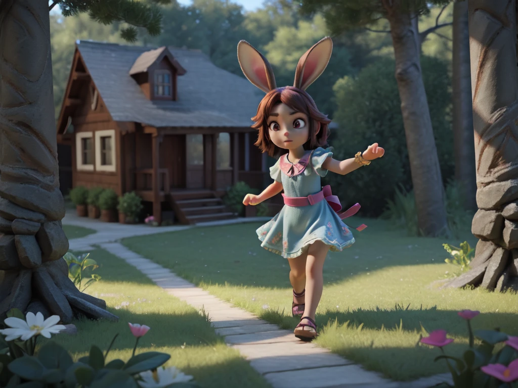 3d rendering, Animated movie screenshots, Rabbit&#39;s Adventure, Energetic、Colorful scene, expressive eyes, Naughty and mischievous expression, Lush、Fantastic garden setting, Tall grass and flowers, magical atmosphere, Sunlight through the trees, Energetic和饱和的调色板, Dynamic Lighting, Realistic textures, High quality animation, Carefully crafted background, Visually stunning scenery, Attention to detail, Immersive Storytelling, captivating visuals, Fantastic creatures and characters, Epic and exciting moments, Warm and touching scene, Strong visual impact、Unforgettable shots, masterpiece.