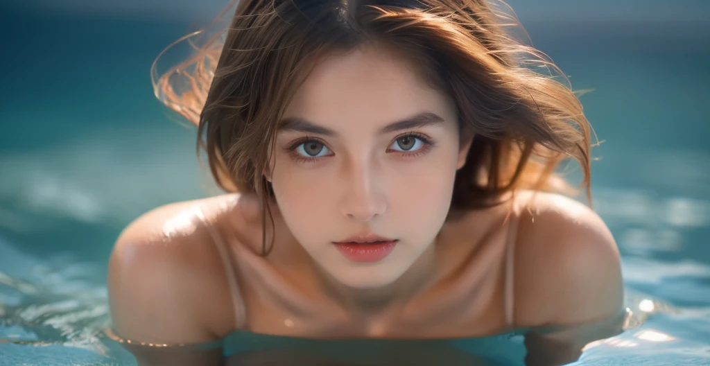 (((ultra realist ahud))) photoshot, ​masterpiece, top quality, (pale skin), (ultra-detailed face and eyes:1.3), 1 woman, adult, In Innocent dress as naive sailor. ((Eye make up, black mascara)), ((size, Detailed Lips)), ((Dark brown wavy hair)), ((stylish hairstyle)) , (Natural small breasts), Slender waist. ((posing, Hand on face)), photoshot-Shooting, soft studio lighting, (The play of light and shadow), depth of field, bokeh, (special attention to skin details: 1.2), Detailed leather structure, Hautporen. (Warm atmosphere of the frame. Color scheme - black, yellow, metric tons), ((grunge style)) , DR, ((film grain)), ((Rays)), (glare), ((Legs up portrait, close to the camera)) , ultra detailed, blurred foreground.