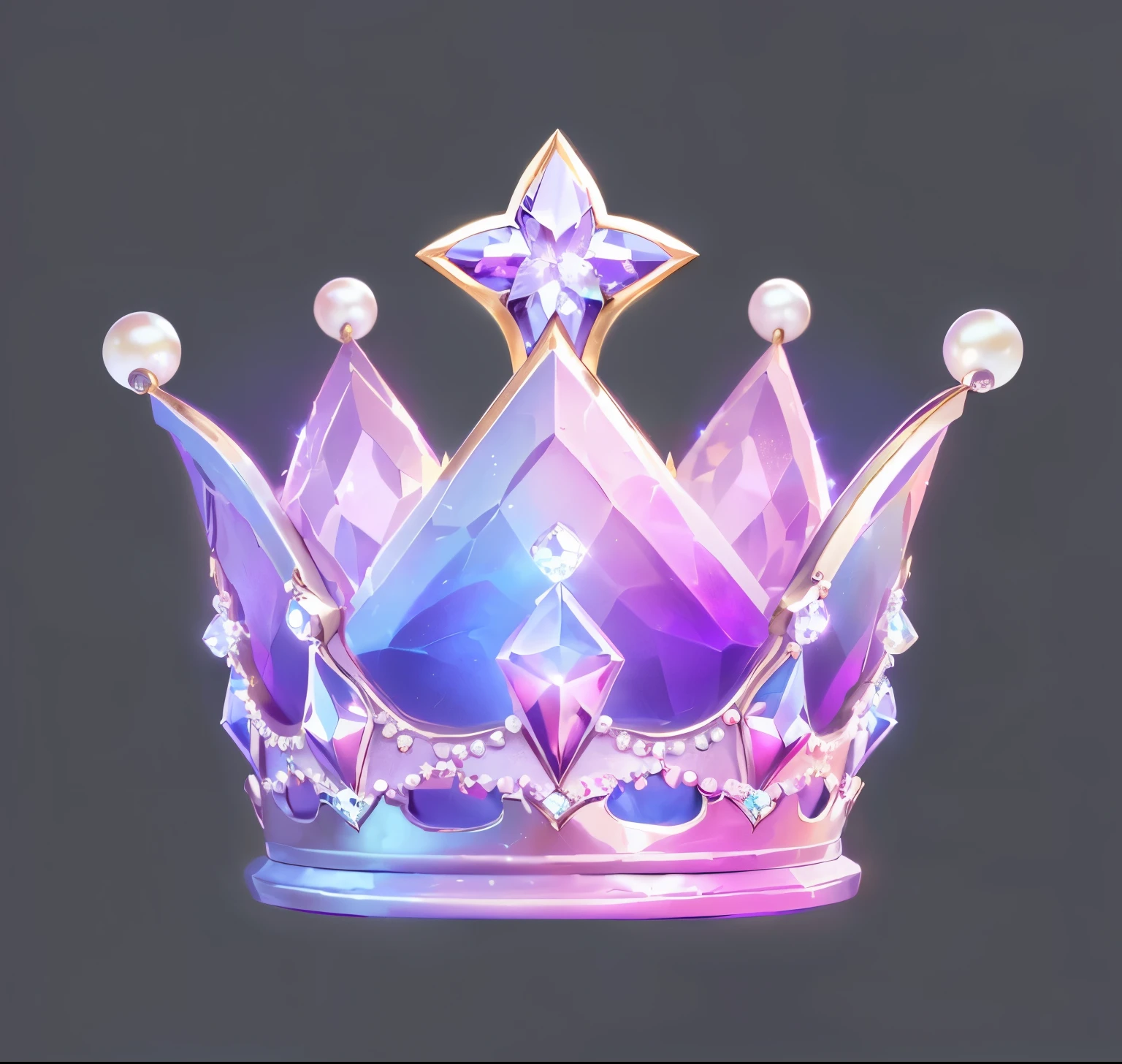紫色华丽crown,Very gorgeous,luxurious,Inlaid with white pearls and purple-blue gemstones,Large purple diamond,精致华丽a close up of a crown with pearls and a star on top, crystal crown, jewel crown, Surreal fantasy headdress, crown of giant diamonds, jeweled crown, ornate jeweled crown, royal crown, crown, queen crown, the crown is very high, floating crown, crown of white diamonds, crown made of fabric, queen crown on top of her head