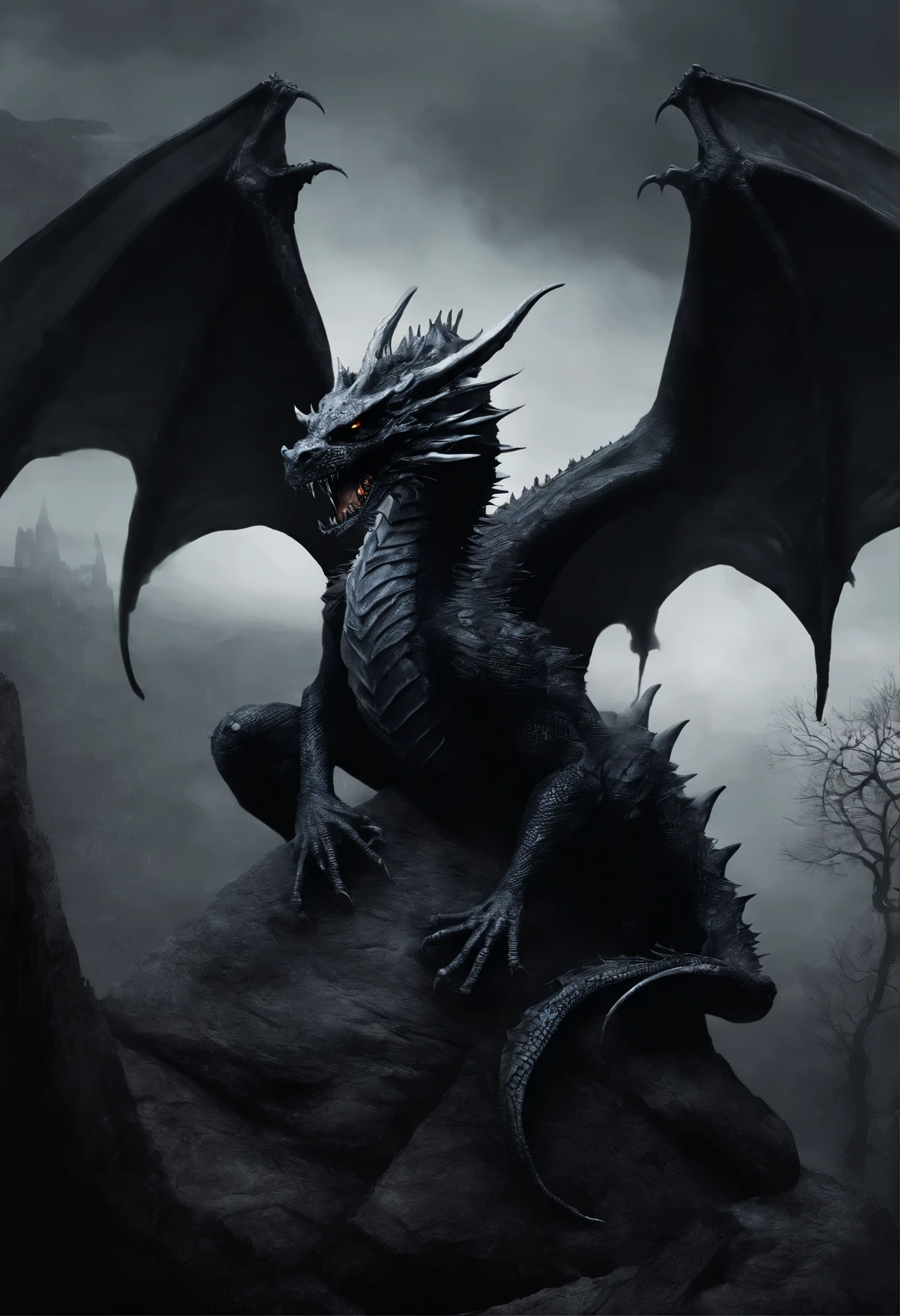 dragon with a ball in its mouth sitting on a rock, concept art by Yang J, trending on cgsociety, fantasy art, crystal dragon, dragon art, anthro dragon art, black dragon, a majestic gothic dragon, dragon mawshot art, but as an anthropomorphic dragon, detailed fantasy art, 🌺 cgsociety