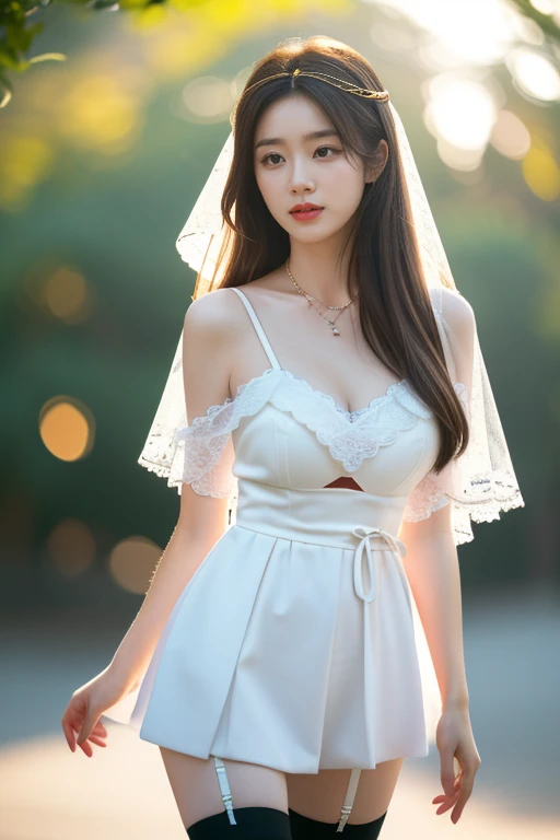 (8K Ultra HD、Digital SLR Camera、Soft Light、high quality、Volumetric Lighting、frank、photo、high resolution、4k、8K、Bokeh)，(Rich details on the eyes and face，warm color, Very saturated colors，Show a charming smile, Perfect face, Pretty Face, black eyes，Skin is transparent and visible, Shirasawa skin，cosmetic, necklace, Jewelry，veil，Hair accessories)，(Create stunning images of real girls, warm light, Dynamic poses, Elegant Posture, Cowboy lens, Look confident from the front，Facing the camera，Standing，Open your legs slightly，Golden Ratio Graphics，Minimalism, ), （Study background）, Chinese female students，brown hair、Gradient hairstyles，（Sexy，Perfect breast shape、Very detailed breasts，34E cup），Sexy透明紧身泳衣，（High waist，Waist hollow，Levain），（Smooth knee socks、garter、腿部garter）