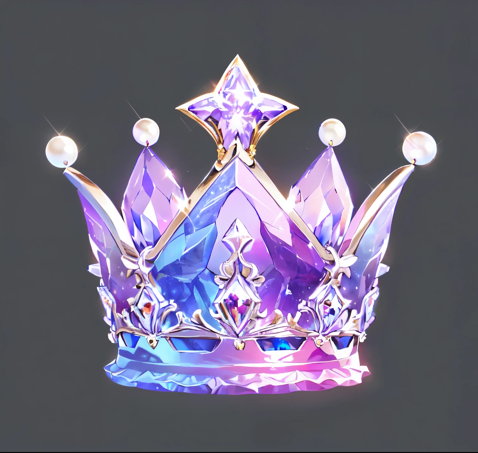 紫色华丽crown，Very gorgeous，luxurious，Inlaid with white pearls and purple-blue gemstones，Large purple diamond，精致华丽a close up of a crown with pearls and a star on top, crystal crown, jewel crown, Surreal fantasy headdress, crown of giant diamonds, jeweled crown, ornate jeweled crown, royal crown, crown, queen crown, the crown is very high, floating crown, crown of white diamonds, crown made of fabric, queen crown on top of her head