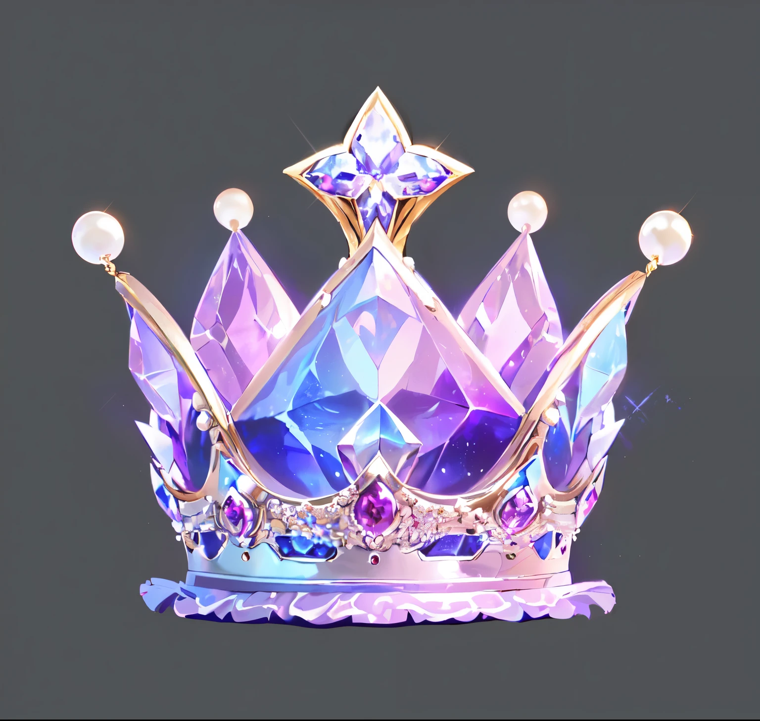 紫色华丽crown，Very gorgeous，luxurious，Inlaid with white pearls and purple-blue gemstones，Large purple diamond，精致华丽a close up of a crown with pearls and a star on top, crystal crown, jewel crown, Surreal fantasy headdress, crown of giant diamonds, jeweled crown, ornate jeweled crown, royal crown, crown, queen crown, the crown is very high, floating crown, crown of white diamonds, crown made of fabric, queen crown on top of her head