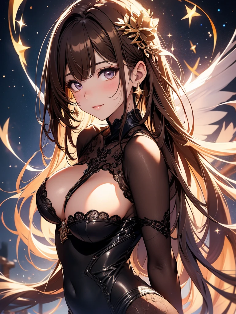 Beautiful woman
Beautiful bodystocking l gentle colors
Light 黒Brown Hair smile Masterpiece Night Starry Sky palace, Magic sexy, extremely beautiful 22歳 Big Breasts Beautiful Eyeagical gentle lighting 涙 cowboy shot,wand、 magic light