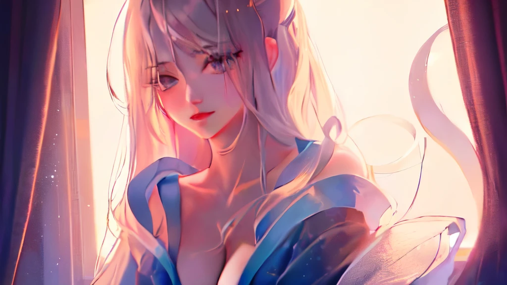 best quality, masterpiece, High resolution,, 1 Girl, Delicate face,Big breasts,Very full breasts,A picture of a woman with long hair and seductive face,dew,衣服敞开dew出胸,