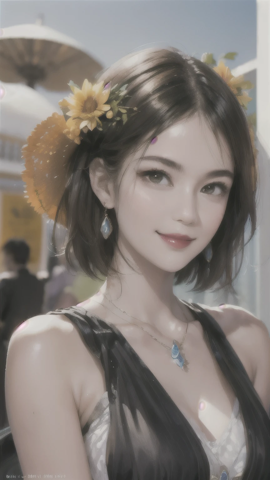 235 20-year-old female, short hair, Summer travel magazine, A kind smile, lipstick, Photo Quality, Ultra-realistic