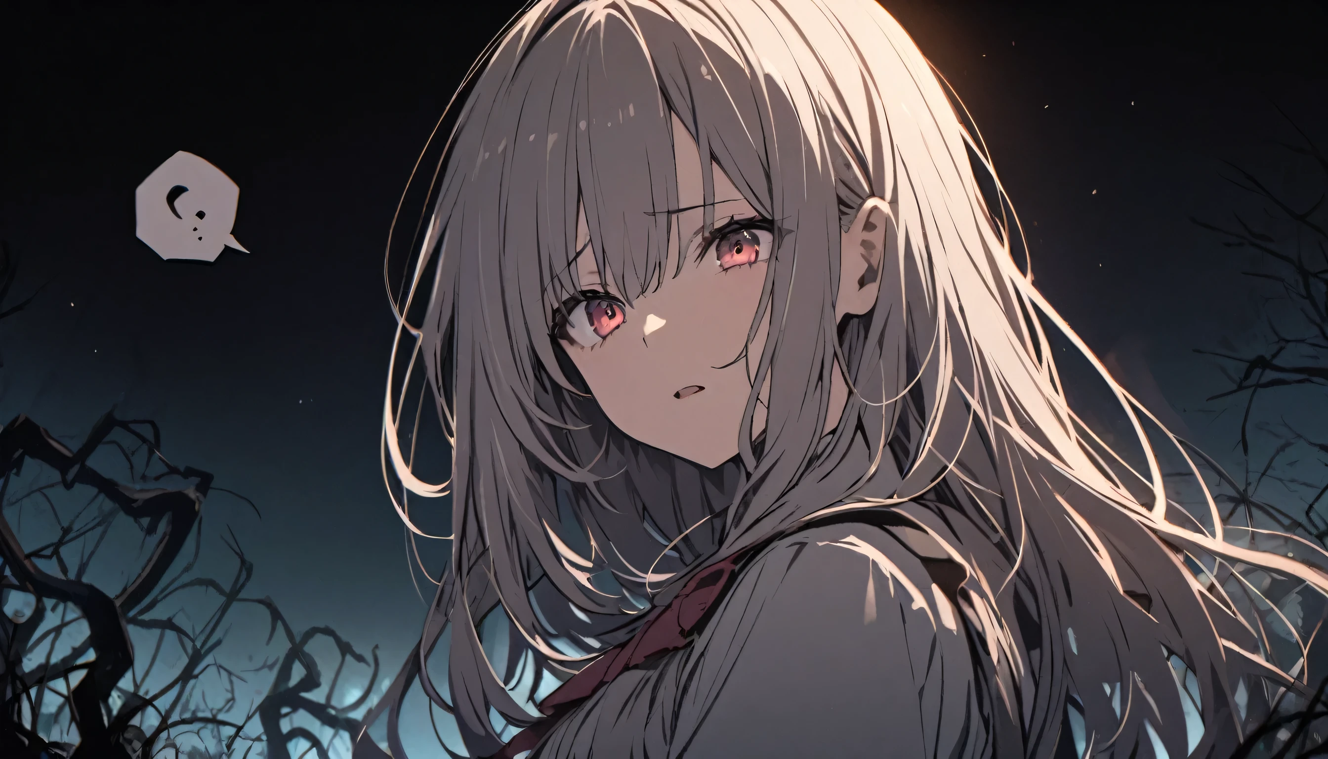 girl, 1 person, night,, dark, Creepy,