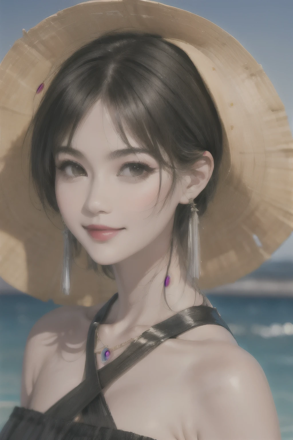 235 20-year-old female, short hair, Summer travel magazine, A kind smile, lipstick, Photo quality, Ultra-realistic
