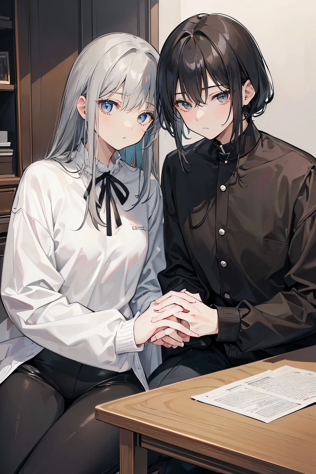 (Mastepiece), (Best Quality), Very detailed, ((Two good friends:1.5)), Perfect Face, Beautiful Face, Very detailedな顔,(Black-haired man:1.3),(Grey-haired man:1.3)
