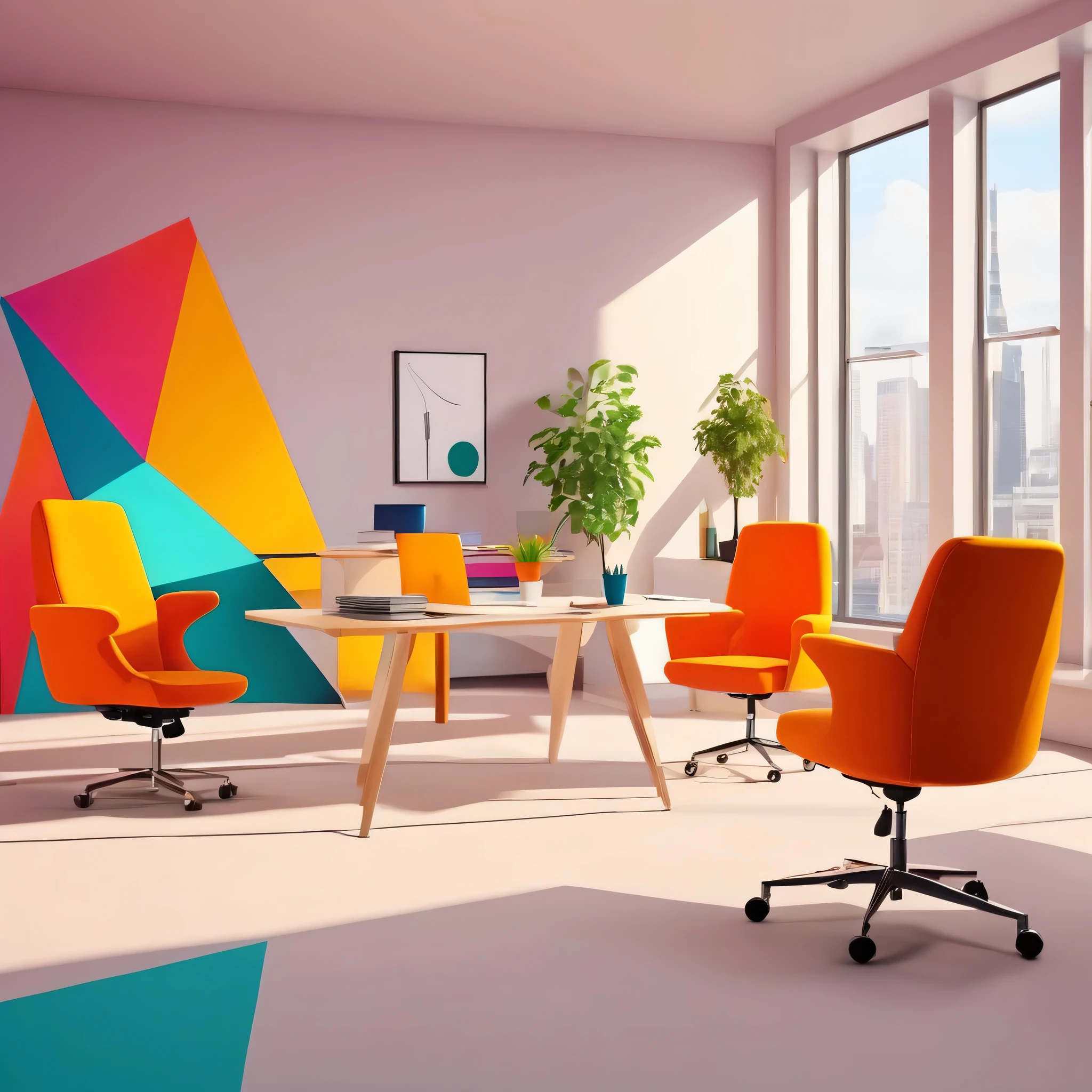 Elite workplace team, bright colors, simple and abstract, high-quality visuals, masterpieces,