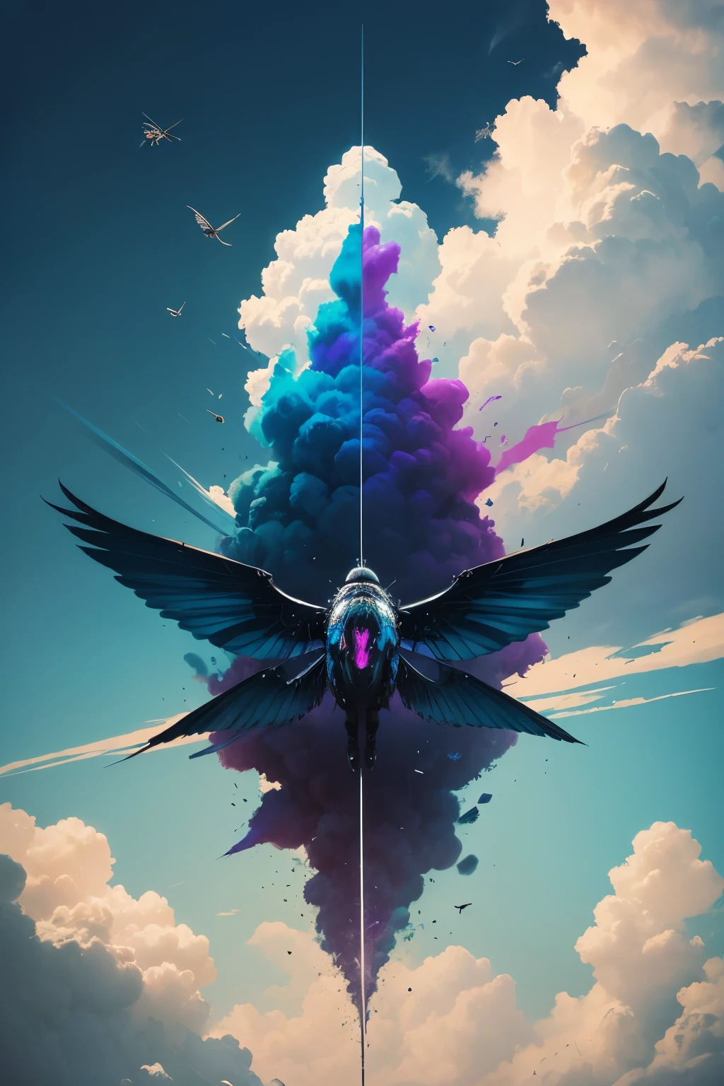 Grifitty art, of words (cool, bad,imagine,dead,good,fly,high,kill) colourful' clouds,