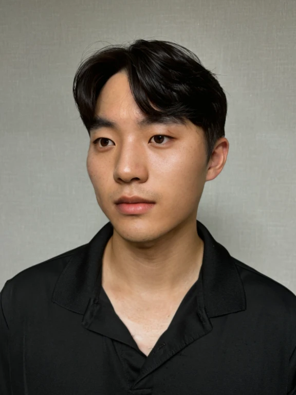 Best Quality, 8k, Masterpiece, (Portrait: 1.3), (photo realistic:1.4), (hyper realistic:1.4), Sharp Focus, looking at viewer, (smoother lighting:1.1), (increase cinematic lighting quality:0.9), realistic lighting, backlighting, light on face, ray trace, (brightening light:1.2), (Increase quality:1.4), sharp detail, (best quality real texture skin:1.4), finely detailed eyes, black_eyes, finely detailed face, 25 year old Korean man