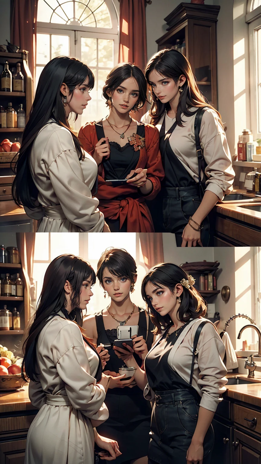 Please show me this young man talking to three girls.,元のimageの質感と外観と同じスタイルを維持する, A feel of ancient Greek past, Works similar to Alma-Tadema's artistic style. image, Realistic visual expression, Avoids references to modern technology. Instead, The scene is depicted like a classical painting., Without a Canon EOS 5D Mark IV camera
