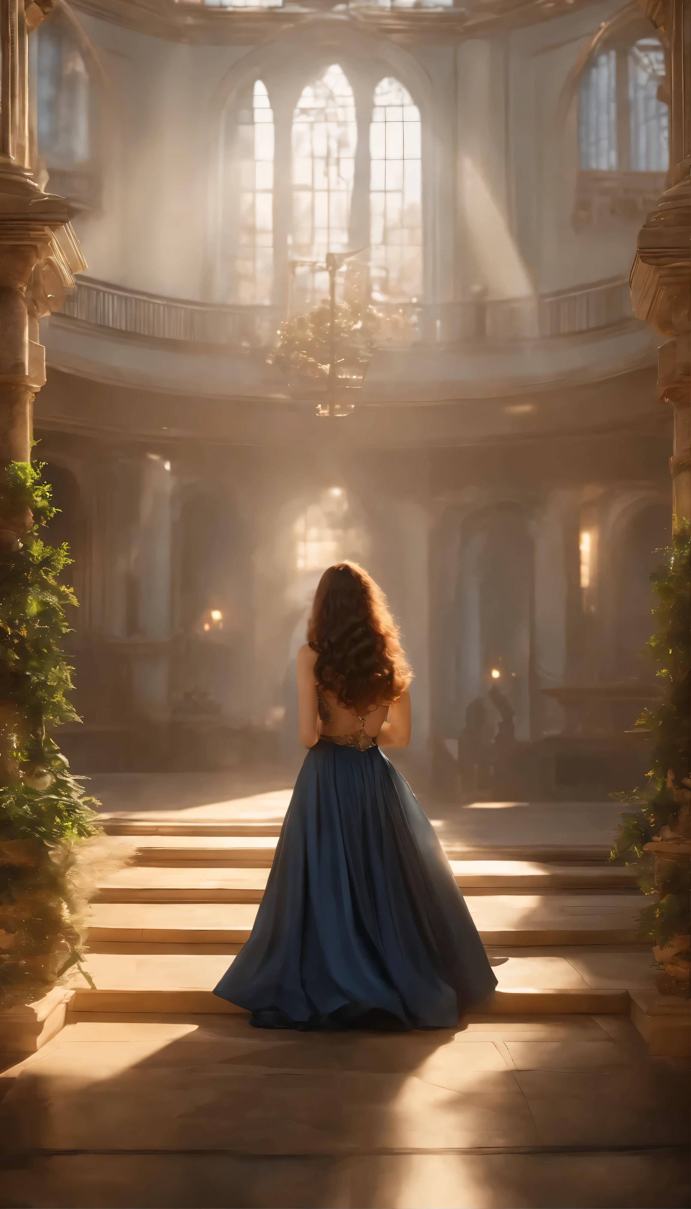 Masterpiece Best quality、 Fine-grained、 UHD、 female teacher　 Super detailed、 Textured skin、 High Detail、 8K、 A young woman aged 25(1.3)、 Long Hair(1.2)、 Professional Skirt(1.2)、 Daytime(1.2)、 Square(1.2)、 Cinematic Lighting、 Surrealism Enchanting Young Woman、 Her long wavy hair cascading down her back、 A tailored skirt that hugs your slim figure、 Bathed in soft golden light、 Set against the sharp edges of a geometric background、 Perfect