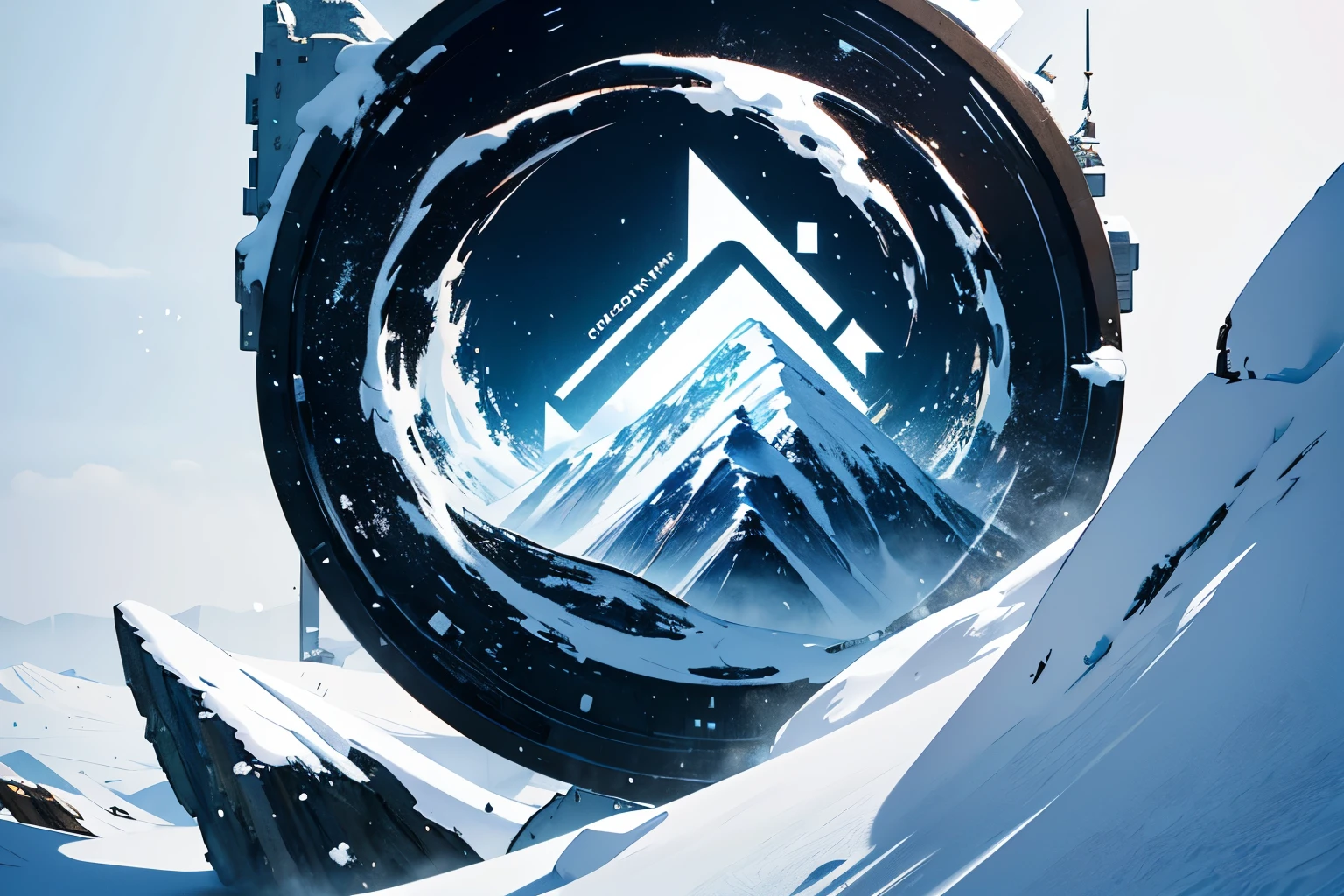 icon、logo、Very wide white background、Extreme quality、 masterpiece、8k、Depth of written boundary、Intricate details、 (No humans)、Very large margin、Lots of characters、企業logo、Inside the Complex Universe、Snow Mountain、motif、emblem、Abandoned Factory、Hakusan's wiring、logo、traffic light