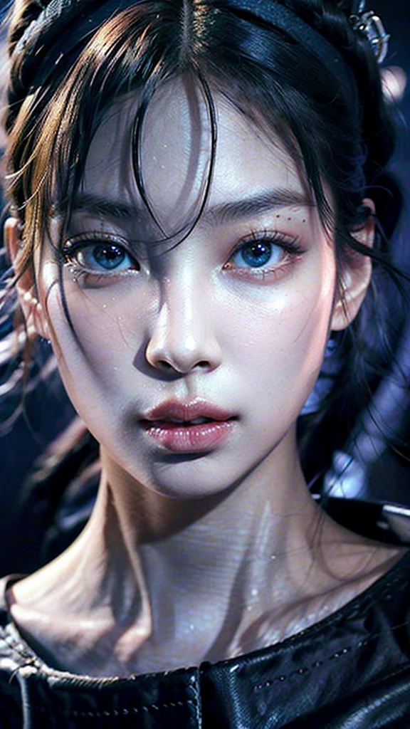 1girl, jennie black pink, crop top, blue jeans, detailed face, beautiful detailed eyes, beautiful detailed lips, extremely detailed facial features, longeyelashes, closeup portrait, intricate details, high quality, 8k, hyperrealistic, photorealistic, realistic lighting, vivid colors, dramatic lighting, cinematic, elegant, beautiful