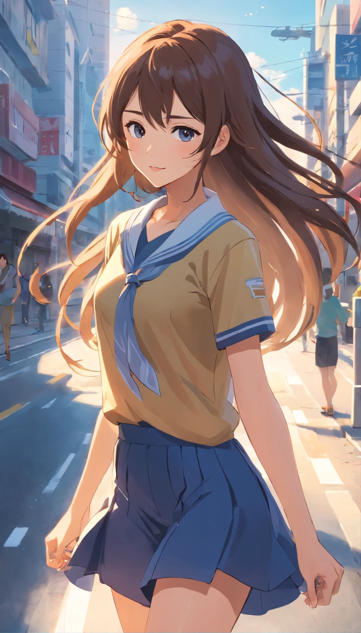 傑作 Best Quality、 Fine-grained、 High resolution、 Very delicate and beautiful、 A young woman aged 25(1.3)、 Long Hair(1.2)、 Professional Skirt(1.2)、 Daytime(1.2)、 Square(1.2)、 Cinematic Lighting、 Surrealism UHD、 Associate pastor super detailed、 Textured skin、 High definition、 Best Quality、 8 km race A young woman around 25 years old、It is drawn with great attention to detail。Her long flowing hair(1.2)teeth、Her face is beautifully outlined and softly painted.
