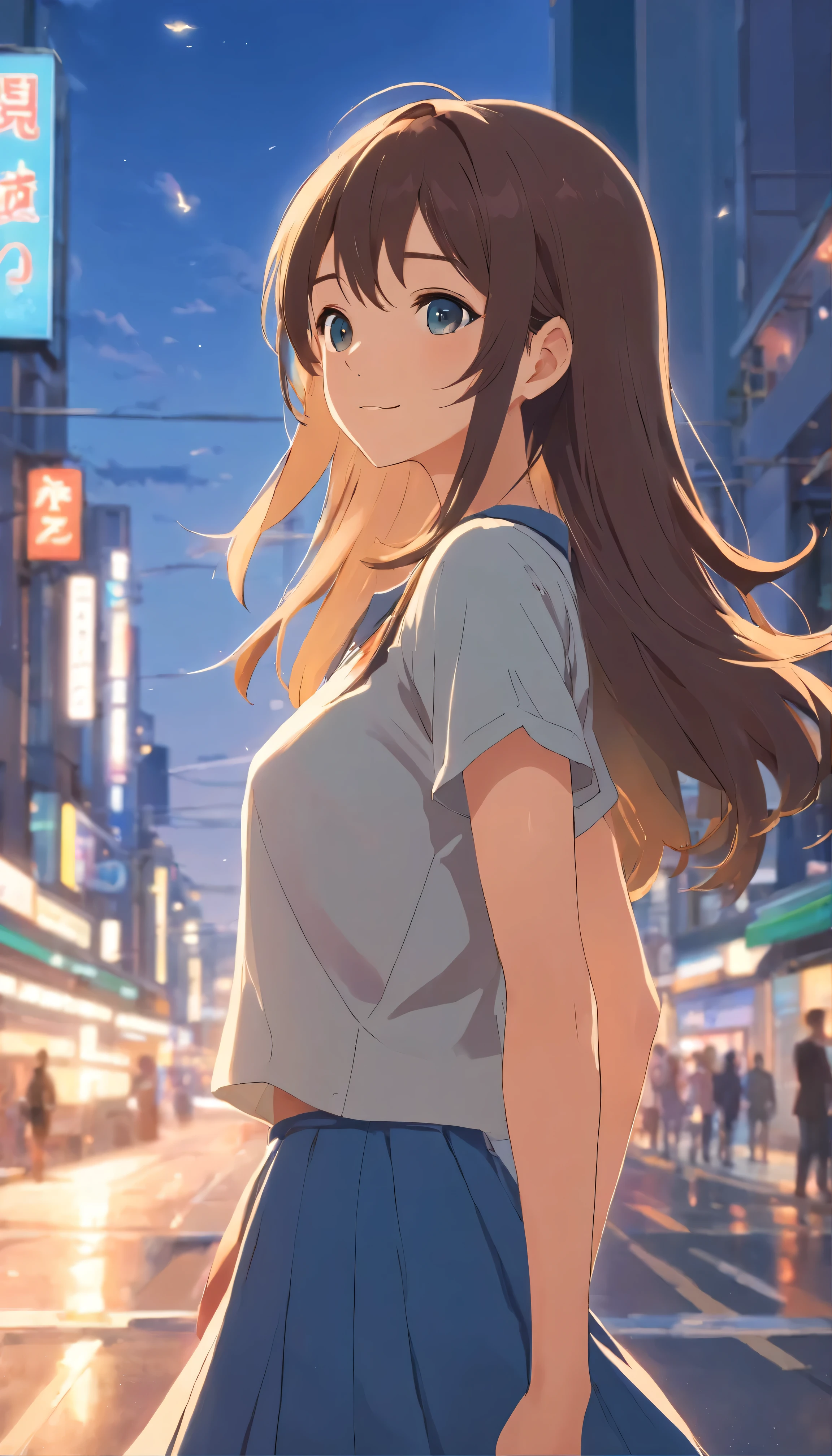  cute girl、((buruma:1.2、round neck t-shirt))、Beautiful and detailed eyes、Beautiful and detailed lips、 very fine な顔と体、 Long Lashes、Graceful pose、 dynamic movement、((rain、Back Alley、 Drenched ))、 bright lights in front of the temple、 pastel colors、 cinematic angles 、 Vivid 、 very fine 、8k、 anime style:1.2、CG illustration、masterpiece