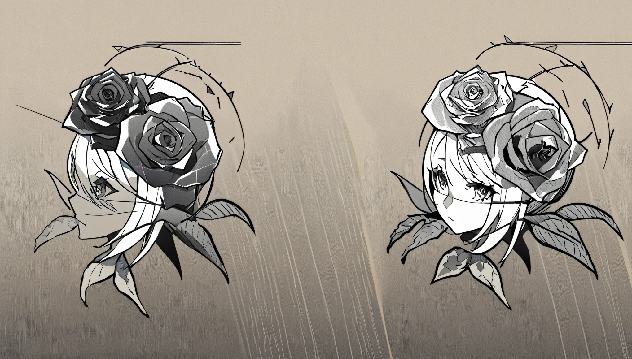 skull at head a rose blooming out, drawn with line art, black and white vector art , minimilastic,