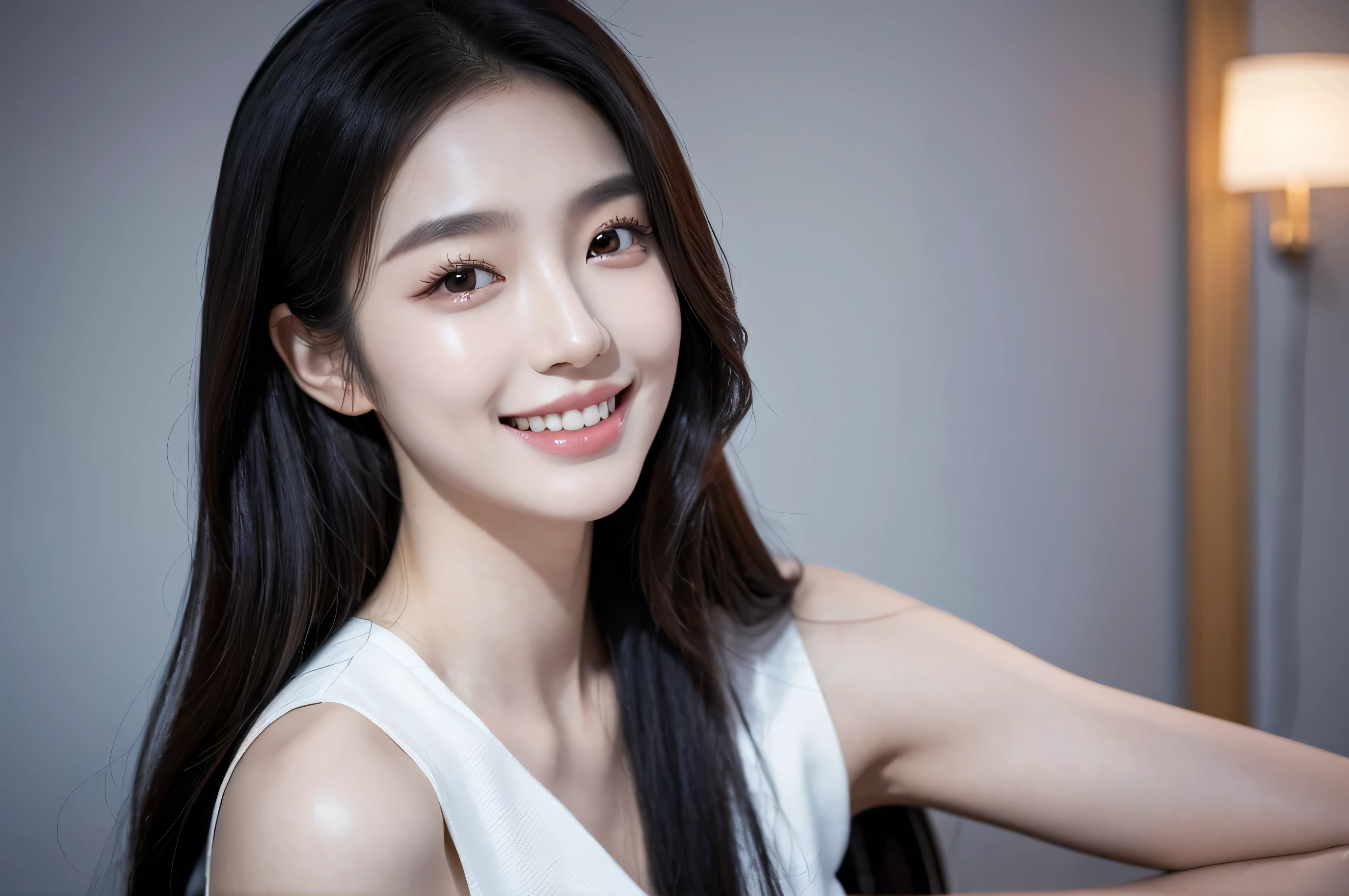 Korean, Beauty, K-POP, long hair, Portrait, actress, model, Idol, solo, High delicate, high resolution, smile, teeth