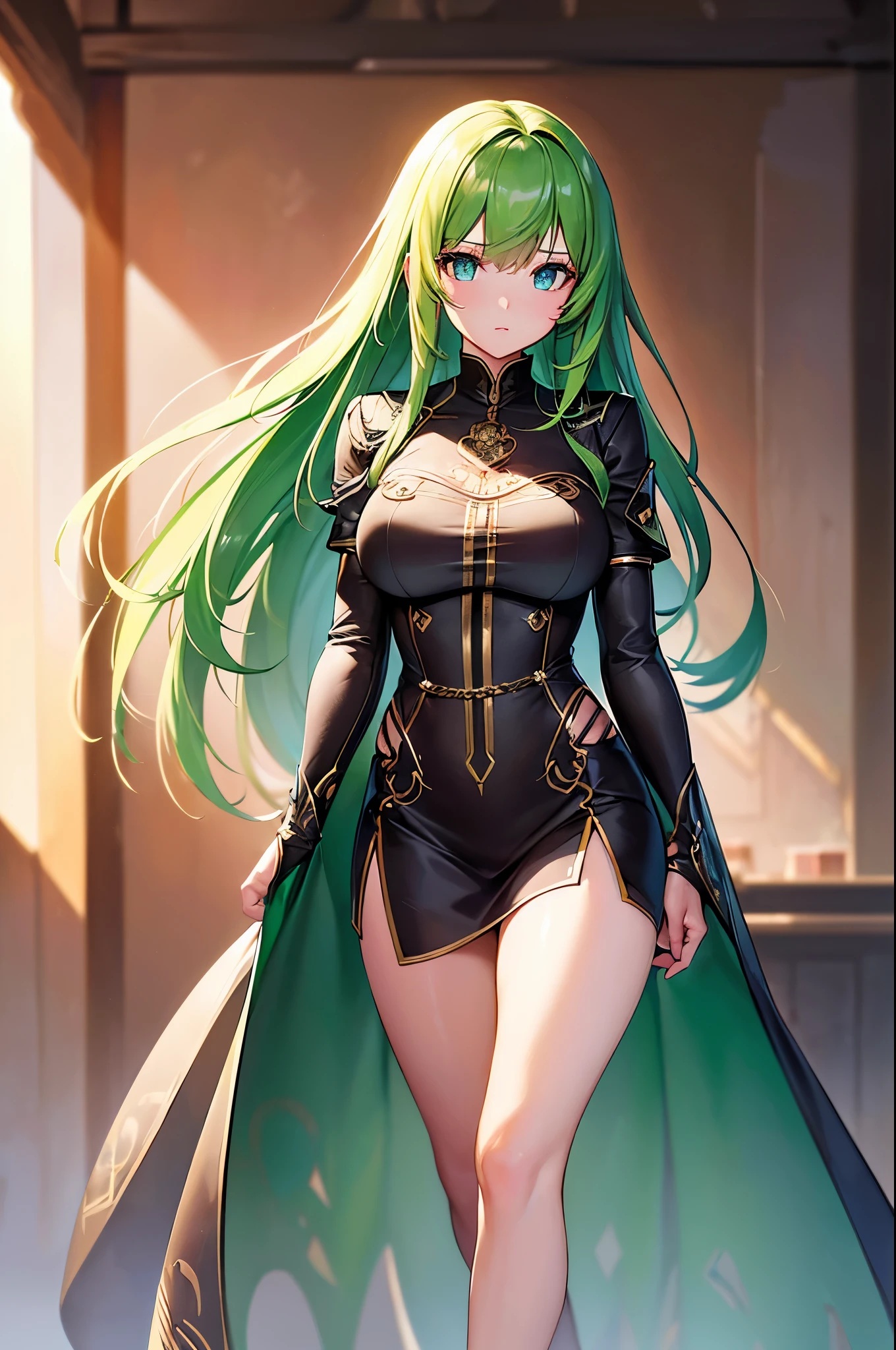 ((Best image quality, High resolution, Realistic, RAW Photos, )), ((Very detailedな CG 統合 8k 壁紙)), (Huge and stunning goddess shot, Incredible beauty, Perfect balance, Beautiful body, Slim body beauty:1.1),chromatic aberration, Written boundary depth, Soft lighting, masterpiece, highest quality, complicated, Tone Map, Very detailed, Art Station, Concept Art, Smooth, Sharp focus, Very detailed artwork, Cinematic, hyper Realistic painting, Art Stationでトレンド, 8k, Realistic, (Very detailed background:1.0), A Very detailed portrait of a solo 1girl standing, Clear pupils、Eyes with glowing details,whole body,Green Hair,Characteristic hairstyle.