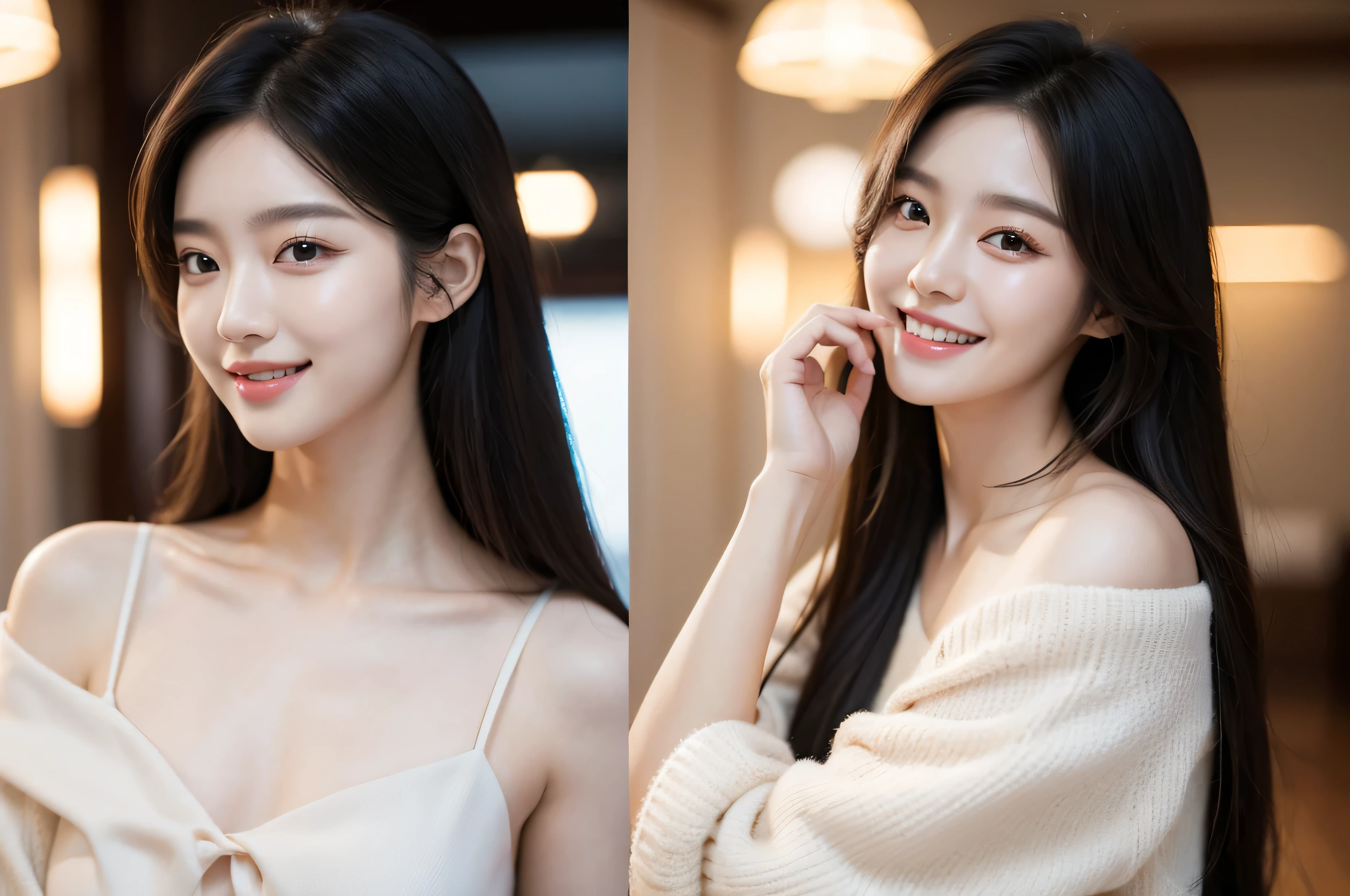 Korean, Beauty, K-POP, long hair, Portrait, actress, model, Idol, solo, High delicate, high resolution, smile, teeth