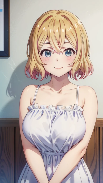 (((pixel-perfect, detail-perfect))), solo, 1girl, mami nanami, big boobs, naked, bare shoulders, nipple, looking at viewer, smile, standing, upper body: 1.0