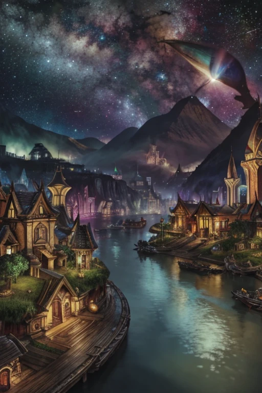A vivid very highly detailed defined for whole image picture of a City or town in the universe and worlds of Warcraft otherworldly foreign exotic