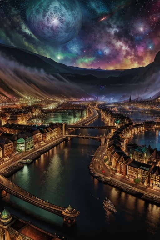 A vivid very highly detailed defined for whole image picture of a City or town in the universe and worlds of Warcraft otherworldly foreign exotic