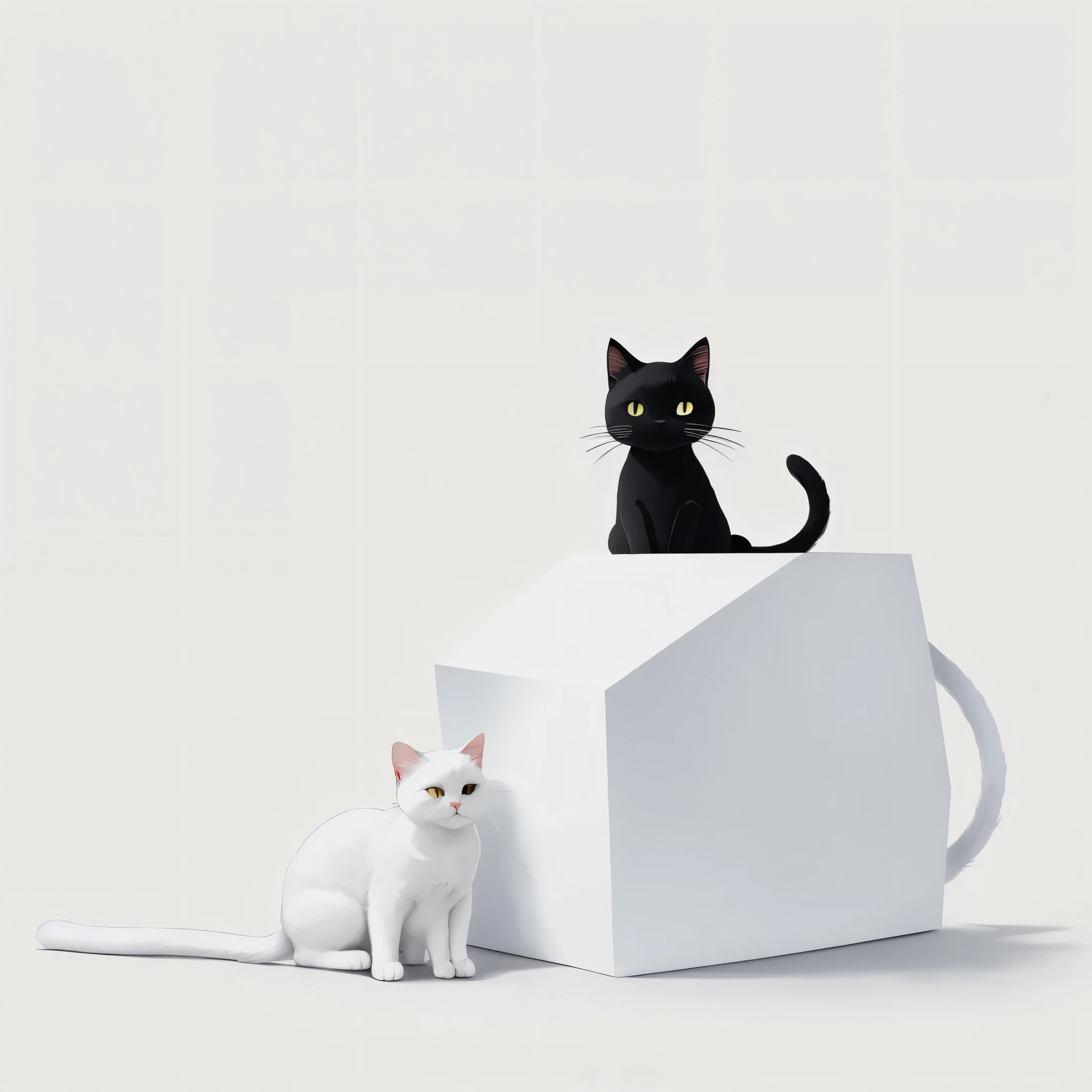 1 white cat,The Minimalists,Simple drawing method,Illustration style,black background