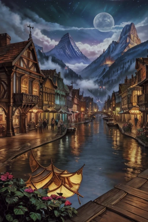 A vivid very highly detailed defined for whole image picture of a City or town in the  worlds of Warcraft otherworldly foreign exotic