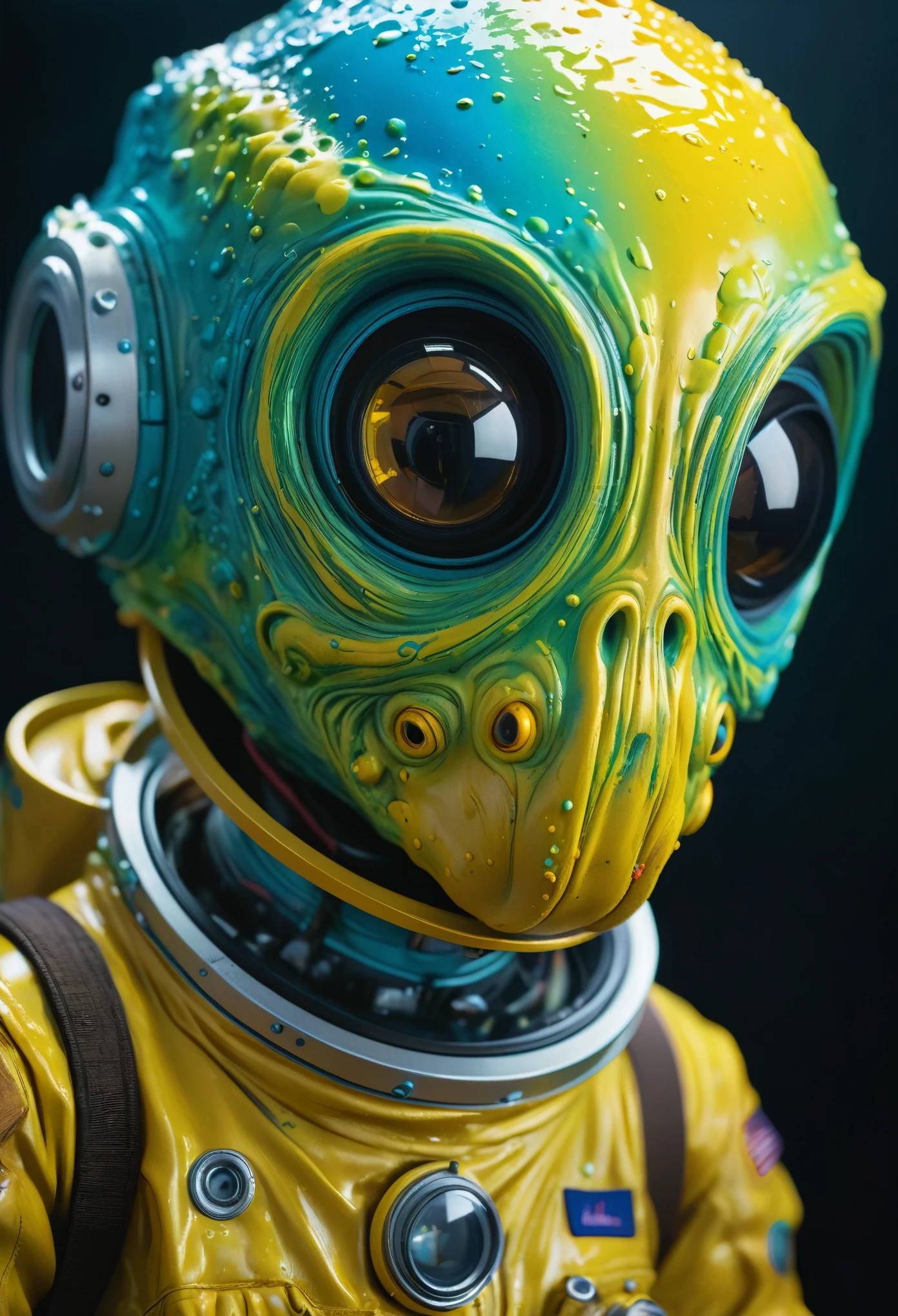 8K, ARTISTIC photogrAphy, best quAlity, mAsterpiece: 1.2), A (potrAit:1.2) Don Bluth Style ASTRONAUT Cthulhu yellow Toon Doll, full body RAW candid cinema, cyan hair, 16mm, color graded portra 400 film, remarkable color, ultra realistic, sad admosphere, dark lighting, oppressive atmosphere, depressive colors, kodak portra 400, photograph,r, Natural Light, Pinhead lighgts, blur reflection, Brush Strokes, Smooth, abstract, Splatter, Oil On Canvas, rainbow colors, fractal isometrics details bioluminescens : a stunning realistic photograph of wet bone structure, 3d render, octane render, intricately detailed, titanium decorative headdress, cinematic, trending on artstation | Isometric | Centered