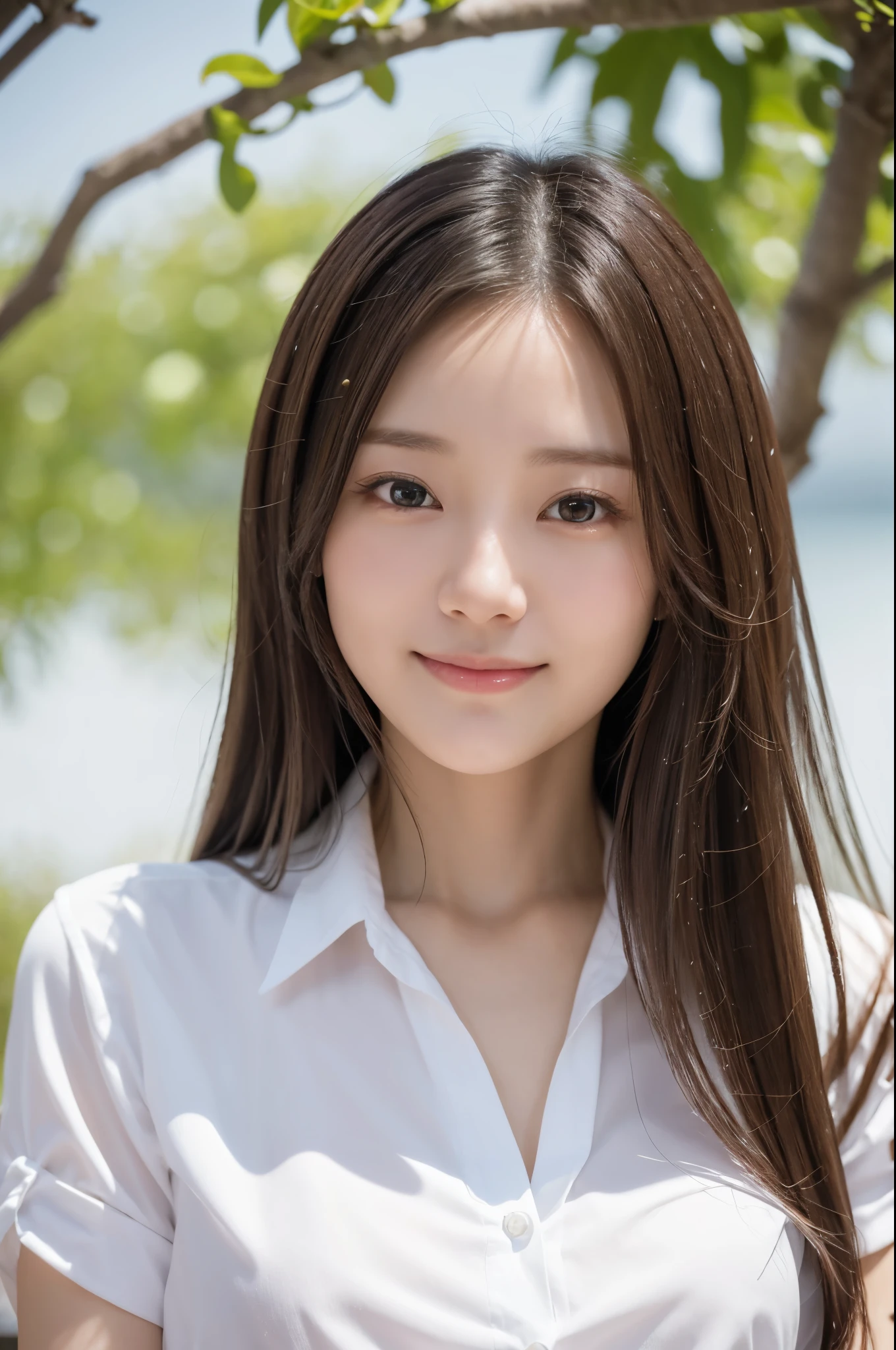 Japanese women, In their 30s, White background, simple背景,Long Hair、White-brown hair, Slender, 4K, 8K, High quality, Beauty products, EyesBeautiful Eyes, simple, It is high resolution.,1 person,Beautiful Skin,Beautiful Skin、Natural smile、、Wearing a white shirt