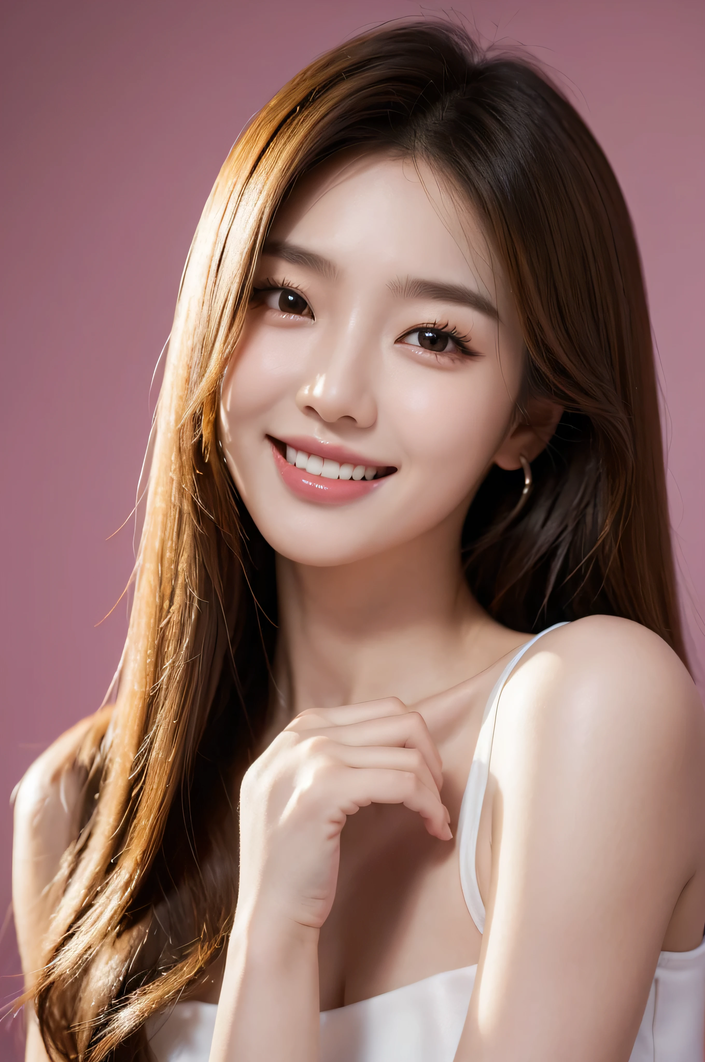 Korean, beauty, K-pop, long hair, Portraiture, actress, model, Idol, one person, Delicate and highly functional, High resolution, smile, teeth, Studio shot, lighting, Blonde